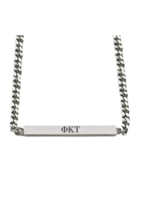 Phi Kappa Tau Fraternity Necklace - Greek Letters Stainless Steel Horizontal Bar Pendant, Phi Kappa Tau Gifts For Men