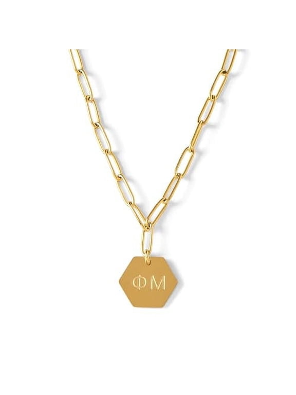 Phi Mu Necklace, 18k Gold Plated Paperclip Style Chain with Sorority Letters Pendant