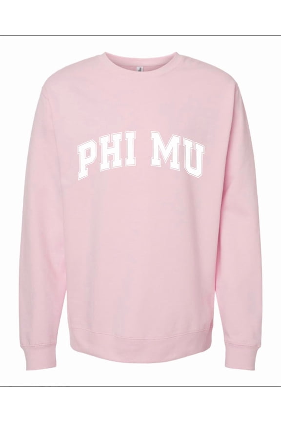 Phi Mu Sweatshirt, Crewneck Sweatshirt with Varsity Greek Letters Design, Sorority Brand Colors - Size Large