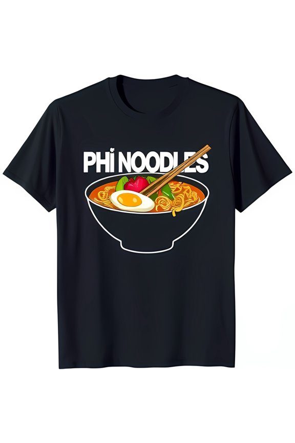 Phi Noodles Black T-Shirt with White Ramen Graphic & Chopsticks