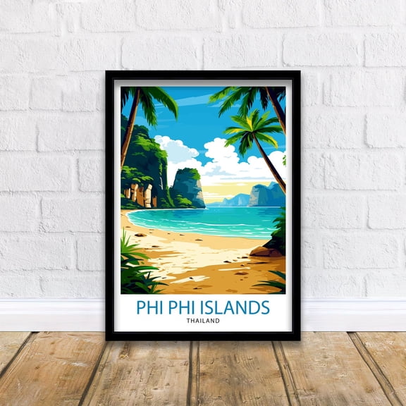 Phi Phi Islands Thailand Travel Print Tropical Wall Decor Phi Phi Islands Poster Beach Travel Prints Thailand Art Print Island Illustration, Poster Only