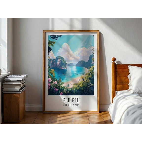 Phi Phi Wall Decoration Thailand Inspired Artwork Beach House For Airbnb Host Living Room Summer Vibes Paradise Landscape Poster Wall Art, Modern Wall Decor, 16x24 UNFRAMED