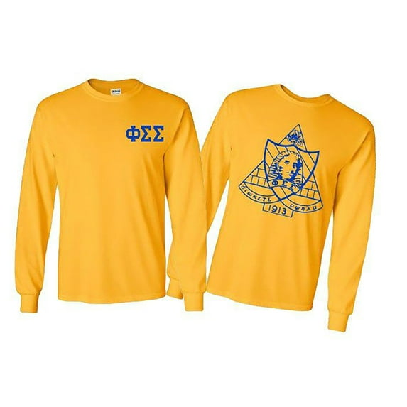 Phi Sigma Sigma World Famous Crest Long Sleeve T-shirt Large Gold
