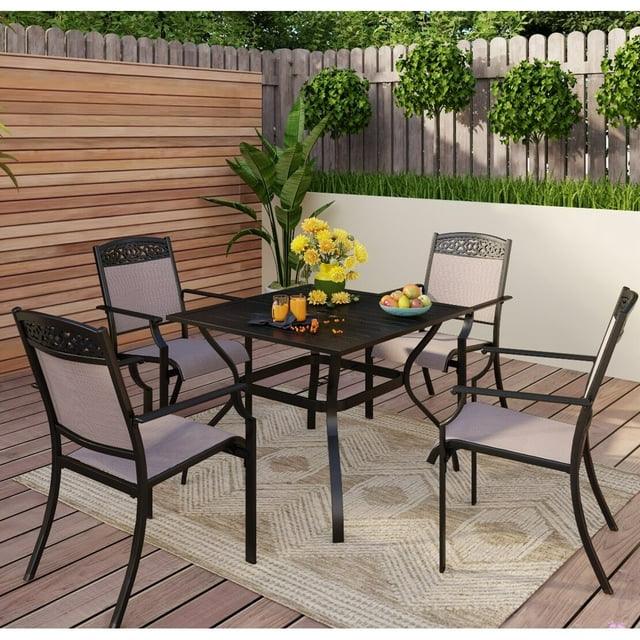 Phi Villa 5/7-Piece Cast Aluminum Patio Dining Set wtih Stackle or Swivel Chairs and 1 Metal Table 4StackableChair