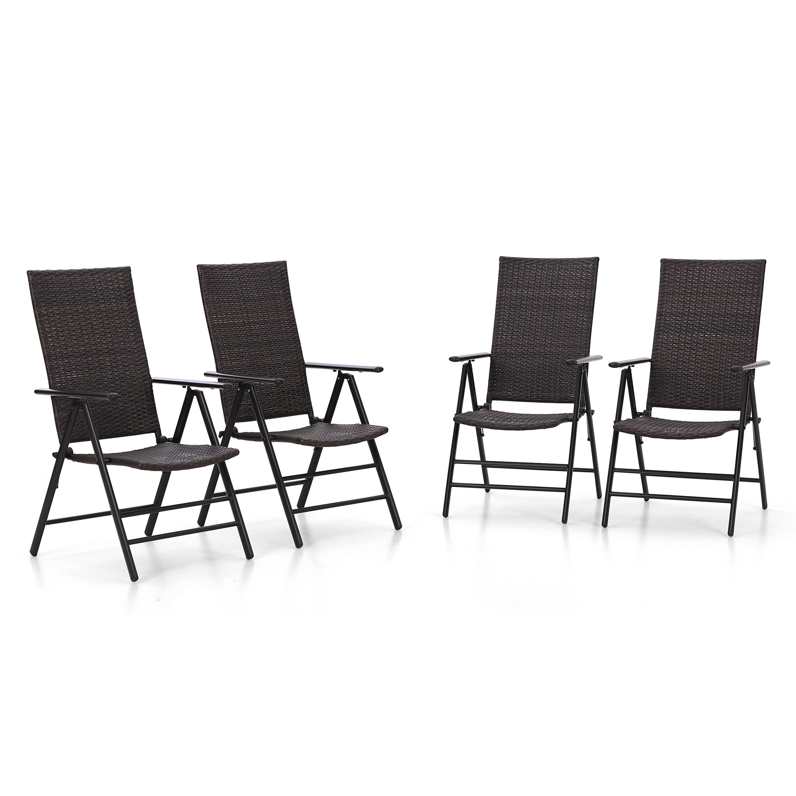 Phi Villa Outdoor Wicker Patio Folding Dining Chairs Set of 2