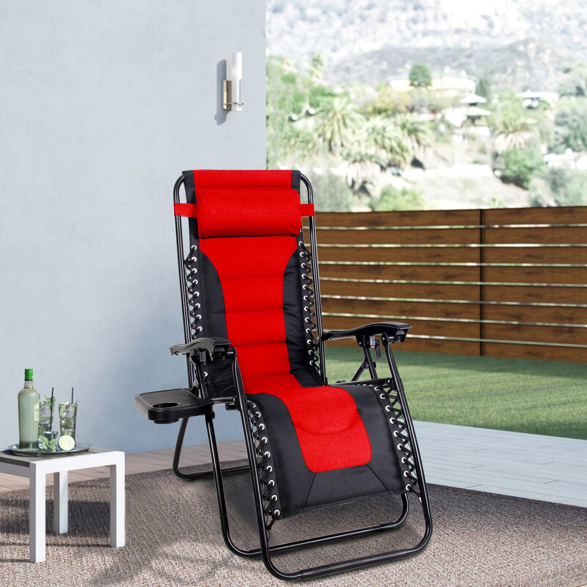 Phi Villa Padded Zero Gravity Reclining Foldable Lounge Chair Red