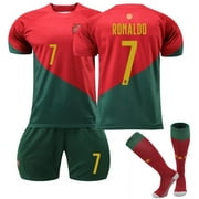 PhiFA Portugal Ronaldo Soccer Jerseys for Kids Boys & Girls Number #7 Printed Jersey Soccer Youth Practice Outfits Football Training Uniforms Green Red Home 28