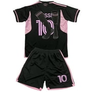 PhiFA Soccer Jerseys for Kids Boys & Girls Number #10 MESSI Printed Jersey Soccer Youth Practice Outfits Football Training Uniforms Black Away 24