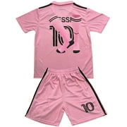 PhiFA Soccer Jerseys for Kids Boys & Girls Number #10 MESSI Printed Jersey Soccer Youth Practice Outfits Football Training Uniforms Pink Home 26