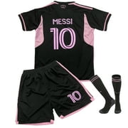 PhiFA Soccer Jerseys for Mens & Womens Number #10 MESSI Printed Jersey Soccer Youth Practice Outfits Football Training Uniforms Black Away M