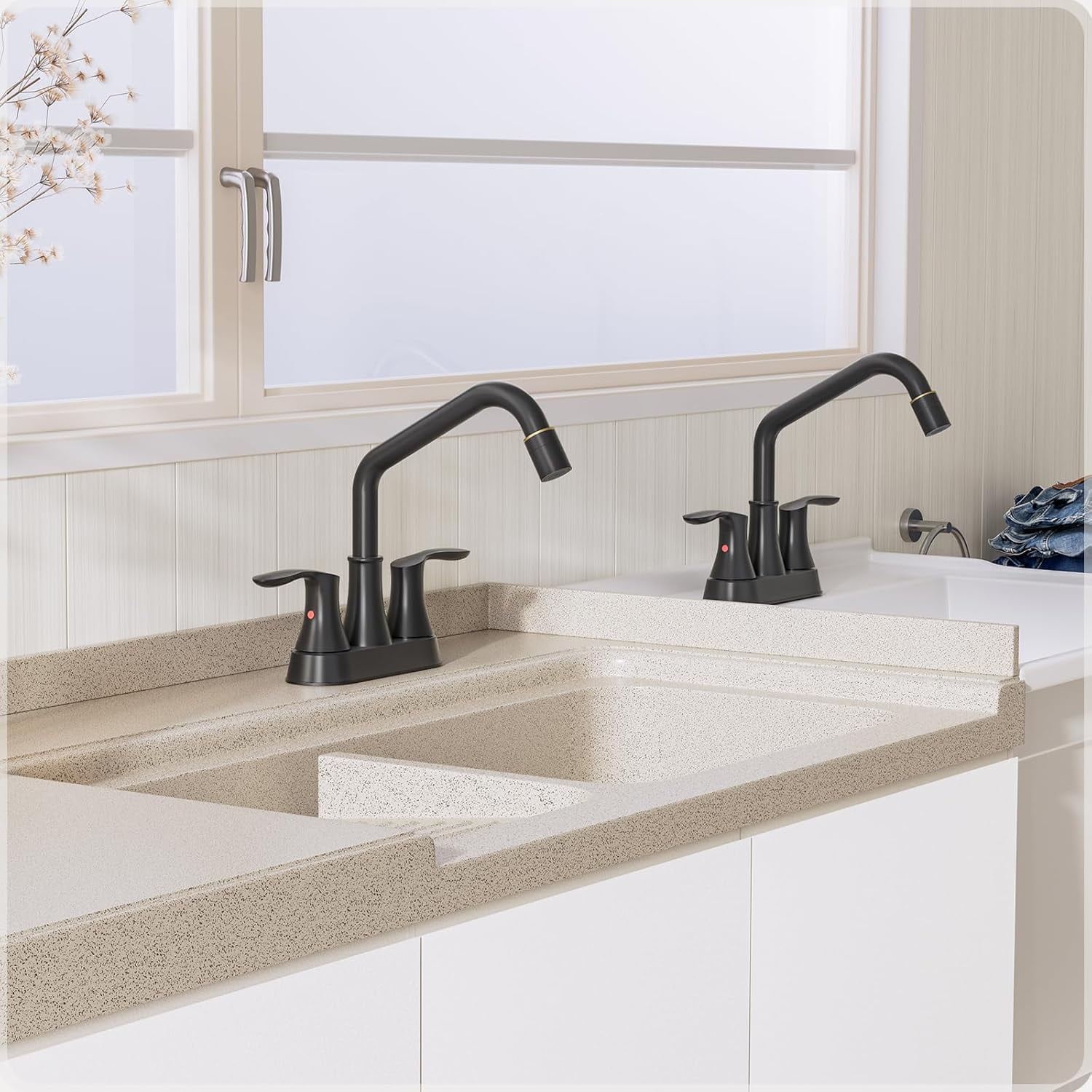 Phiestina Laundry Sink Faucet with Sprayer, Black Utility Sink Faucet ...