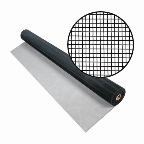 Door and Window Screen, Aluminum, 72 in W, 100 ft L, 0.01 in Wire Dia, Black 3001237