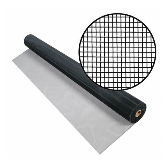 Door and Window Screen, Aluminum, 72 in W, 100 ft L, 0.01 in Wire Dia, Black