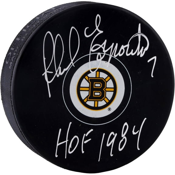 Phil Esposito Boston Bruins Autographed Logo Puck with "HOF 1984" Inscription - Fanatics Authentic Certified