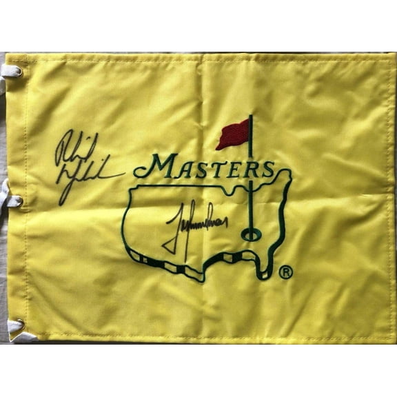 Phil Mickelson and Trevor Immelman autographed Masters golf pin flag JSA
