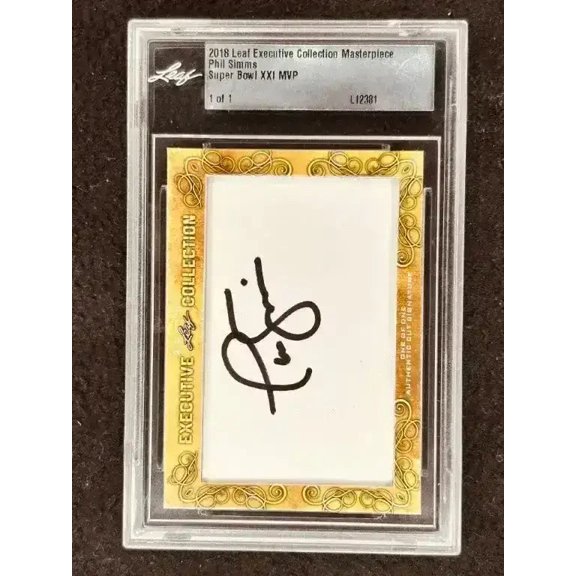 Phil Simms Signed New York Giants 2018 Leaf Executive Collection Masterpiece Cut Signature Card 1/1, JSA Authenticated