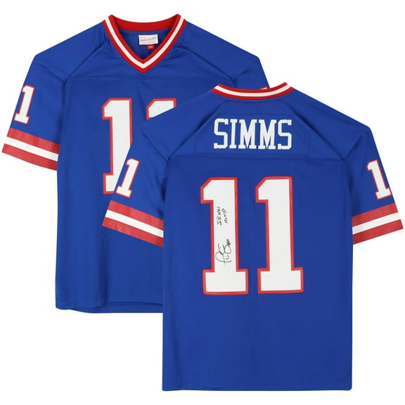 Phil Simms New York Giants Autographed Mitchell & Ness Blue Replica Jersey with "SB XXI MVP" Inscription - Fanatics Authentic Certified