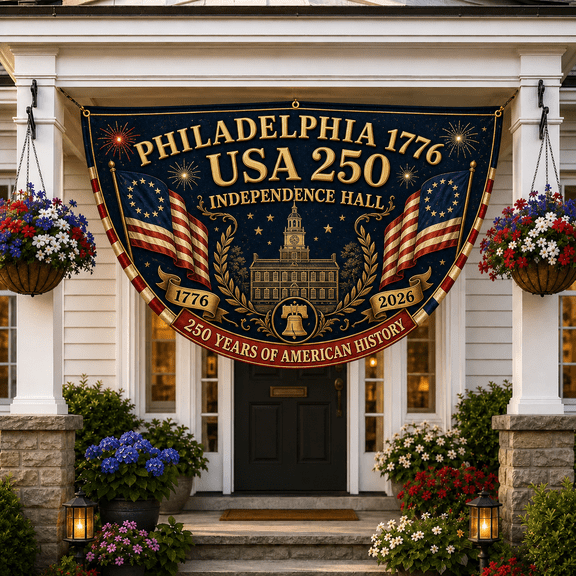 Philadelphia 1776 Flag Patriotic Bunting Banner USA 250 Porch Decor