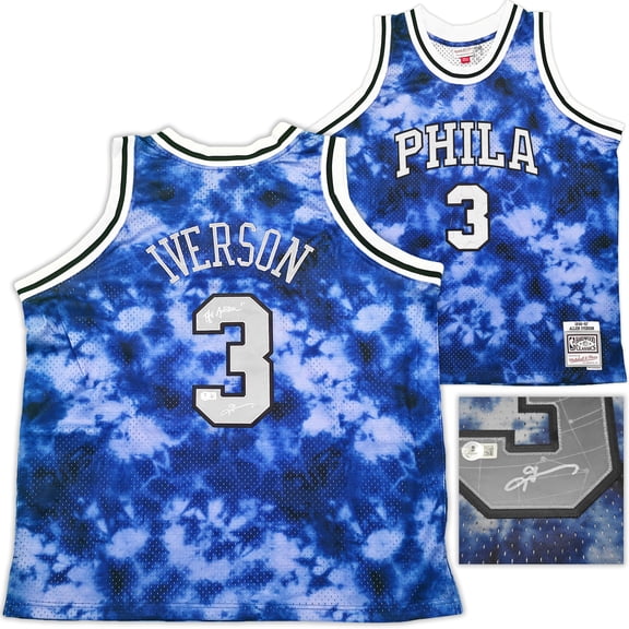 Philadelphia 76ers Allen Iverson Autographed Blue Auth Mitchell & Ness 1996-97 HWC Swingman Galaxy Jersey Size 2XL "The Answer" Beckett BAS QR 253252