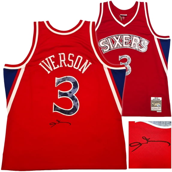 Philadelphia 76ers Allen Iverson Autographed Red Auth Mitchell & Ness 1996-97 HWC Swingman Diamond NBA 75th Anniversary Jersey Size 2XL Beckett BAS Witness 253627
