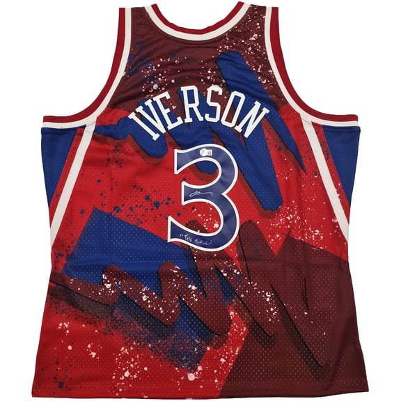 Philadelphia 76ers Allen Iverson Autographed Red & Blue Auth Mitchell & Ness 1996-97 HWC Swingman Jersey Size 2XL "The Answer" Beckett BAS QR 253249
