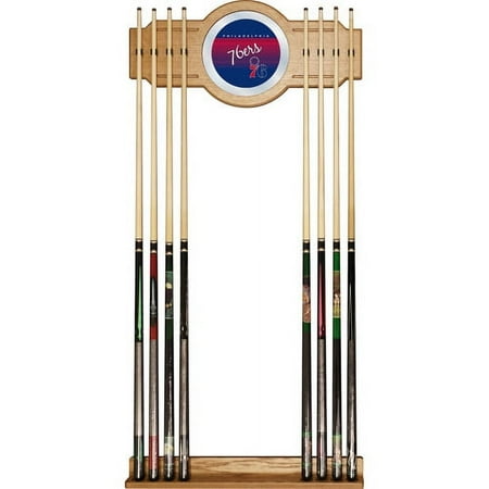 Philadelphia 76ers NBA Hardwood Classics Stained Wood Cue Rack with Mirror - Royal Blue, Red, White