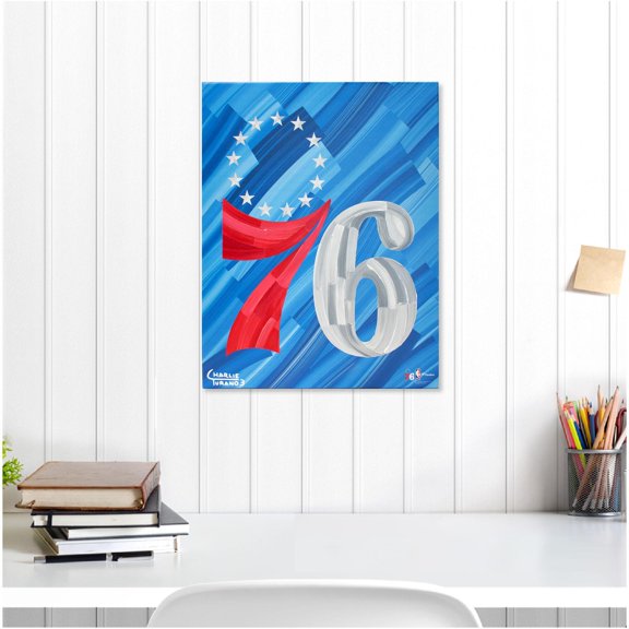 Philadelphia 76ers Stretched 16" x 20" Embellished Canvas Giclee Print - Art by Charlie Turano III