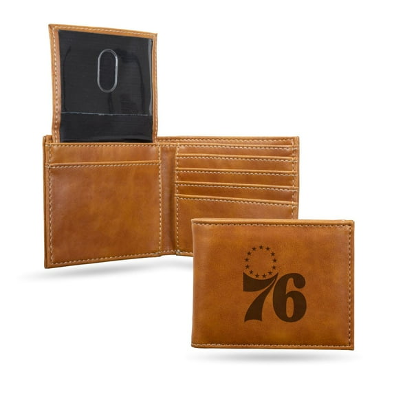Philadelphia Basketball 76'ers Brown Bilfold Wallet with clear ID display, Sixers