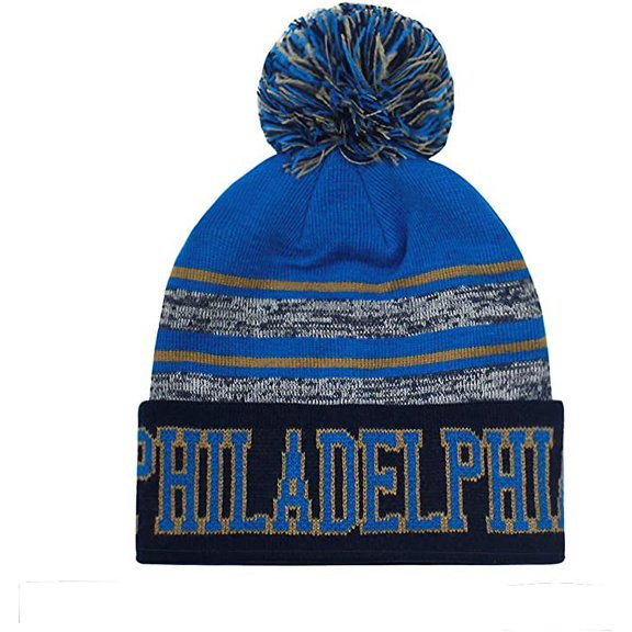 Philadelphia Blended Colors Men's Winter Knit Pom Beanie Hat (Blue/Khaki)