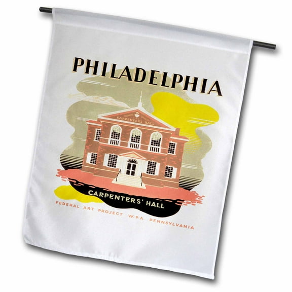 3dRose, Philadelphia Carpenters Hall Federal Art Project Pennsylvania, 12 x 18 inch Garden Flag