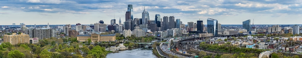Philadelphia Center City Schuylkill River Pennsylvania USA Canvas Art - Panoramic Images (27 x 9)