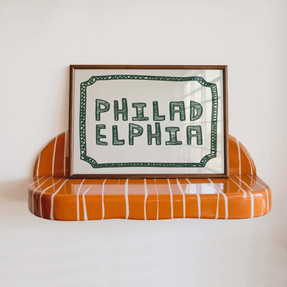 Philadelphia City Art Retro Green Preppy Dorm Decor Pennsylvania Wall Hanging 13, Unframed Paper Poster 8x10in