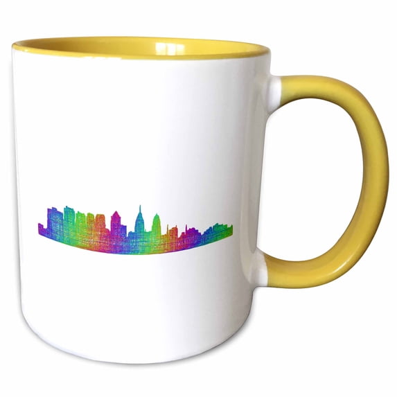 3drose, Philadelphia City Skyline - Multicolor Line Art, 11oz Two-tone Yellow Mug