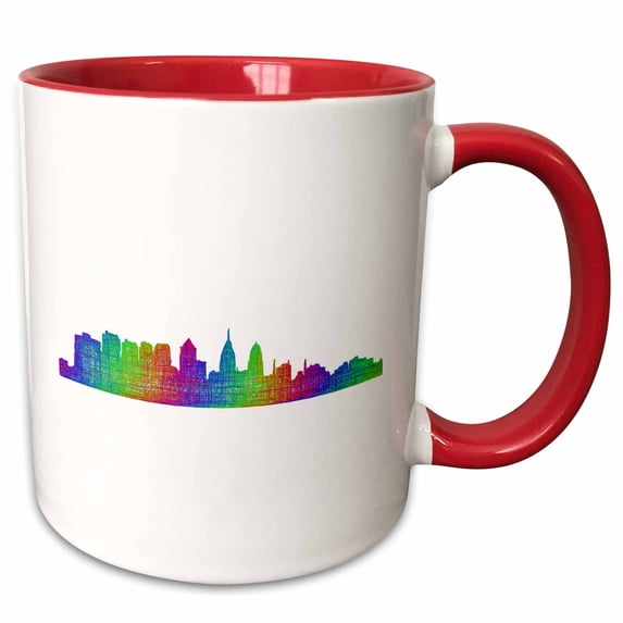 3drose, Philadelphia City Skyline - Multicolor Line Art, 15oz Two-tone Red Mug