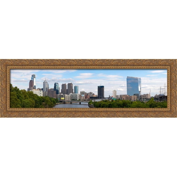 Philadelphia Cityscape, Pennsylvania 40x12 Large Gold Ornate Wood Framed Canvas Art