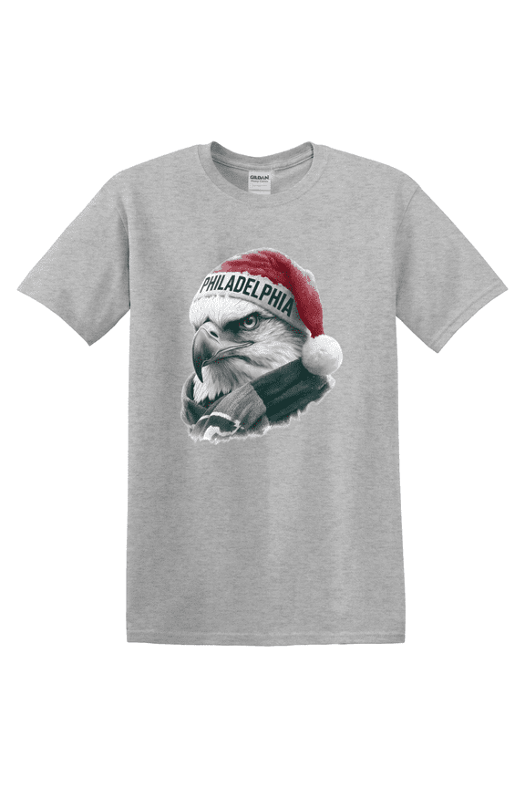 Philadelphia Eagle Wearing Santa Hat and Scarf Philly T-shirt