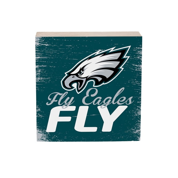 Philadelphia Eagles 6" Square Fan Chant Wood Block Shelf Sign