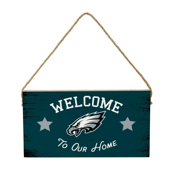Philadelphia Eagles 6" x 11" Welcome Home Wood Wall Sign with Rope Hanger