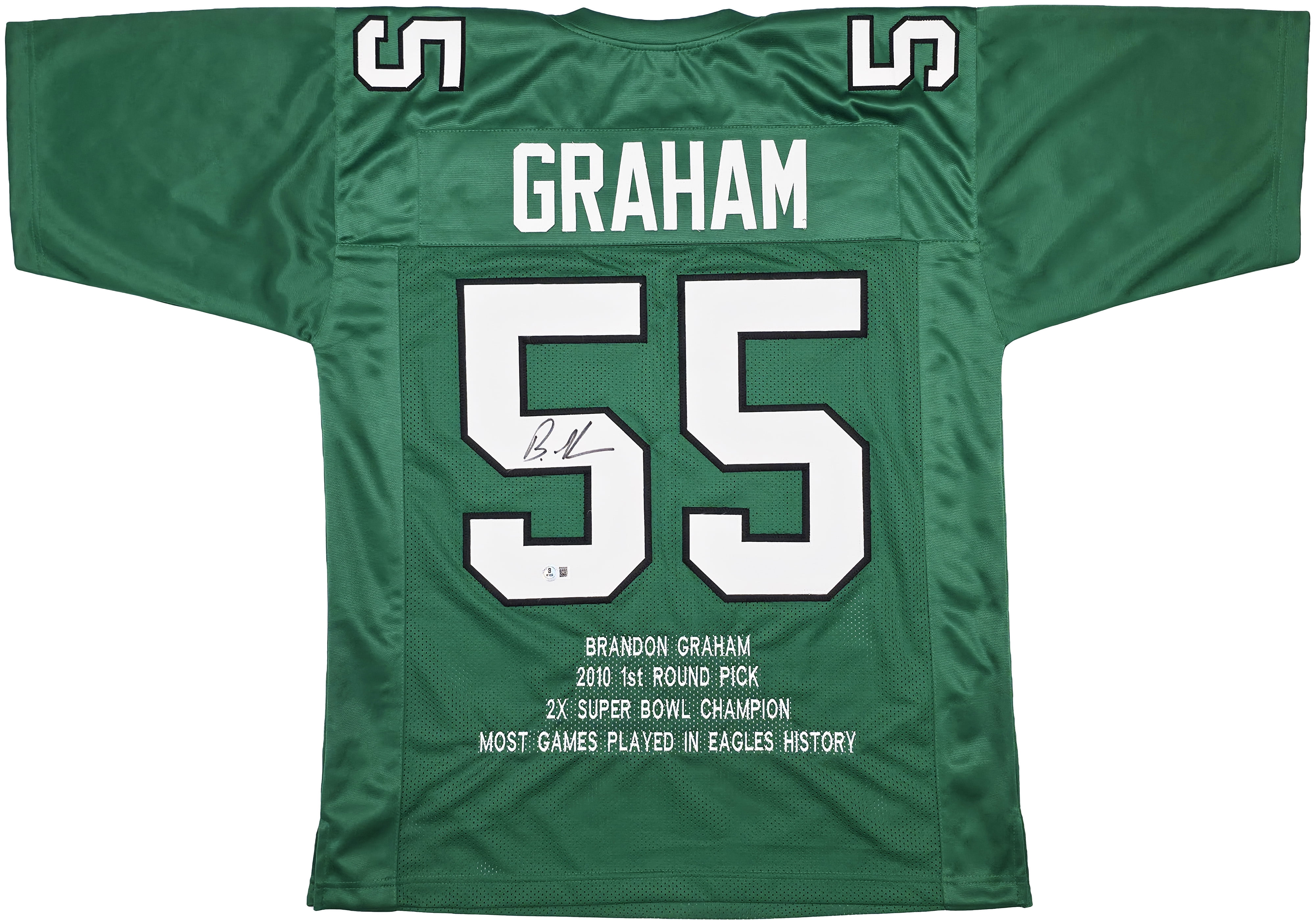 Philadelphia Eagles Brandon Graham Autographed Kelly Green Super Bowl Stats Jersey Beckett BAS Witness 239893