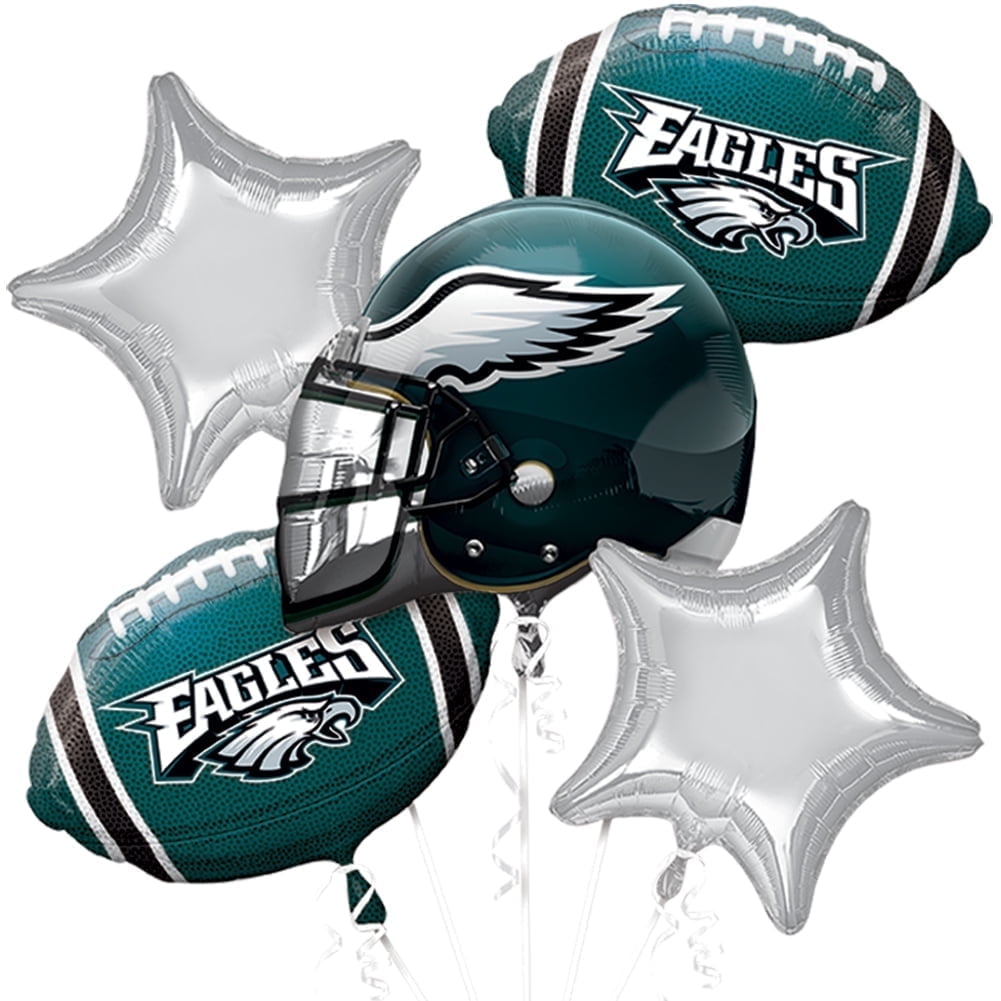 Philadelphia Eagles Football Bouquet 5pc Foil Balloon Pack, Green Silver