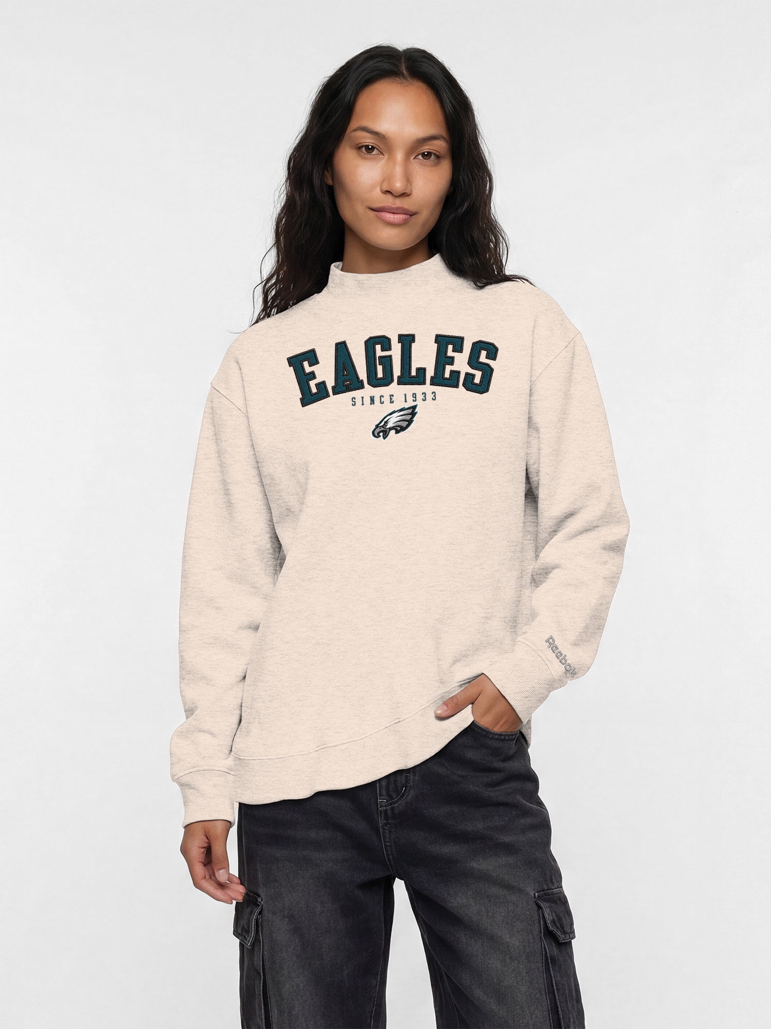 Philadelphia Eagles Reebok Womens Oat Mock Neck Oversized Tunic Sweatshirt