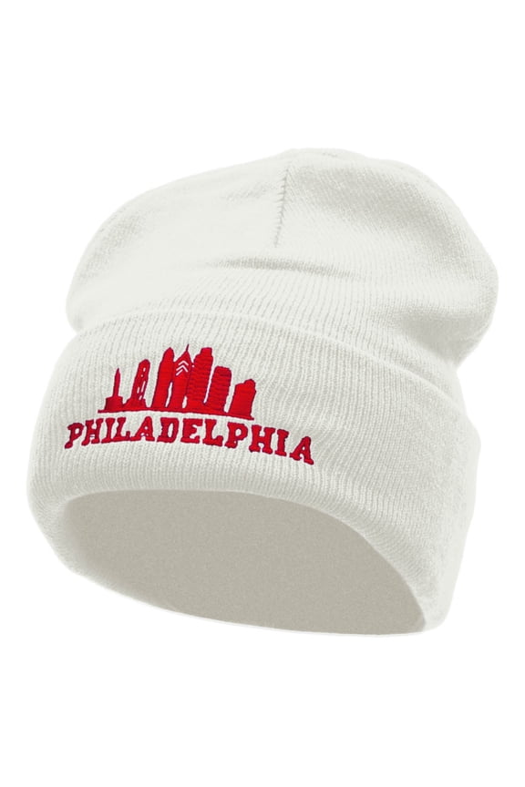 Philadelphia Embroidered 12 Inch Long Knitted Beanie - White OSFM