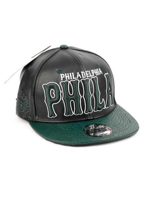 Philadelphia Faux Leather Flat Bill Snap Back Hat