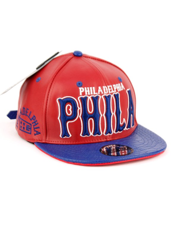Philadelphia Faux Leather Flat Bill Snap Back Hat