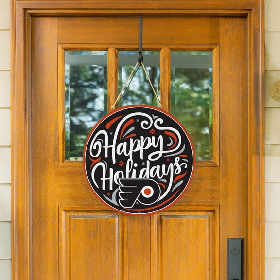 Philadelphia Flyers 18" Happy Holidays Wooden Round Door Sign