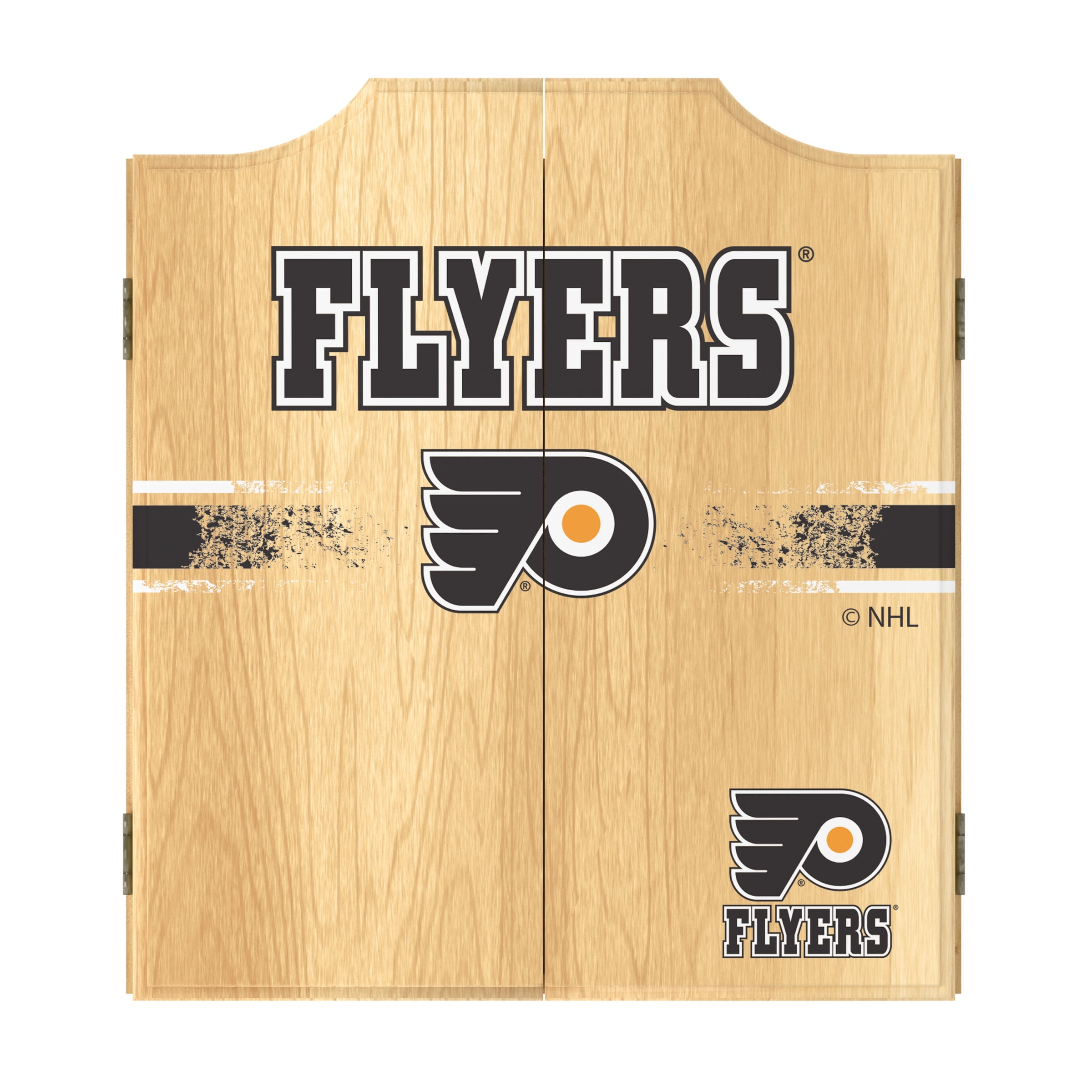 Philadelphia Flyers Logo Dart Board Cabinet Set with 6 Steel Tip Darts