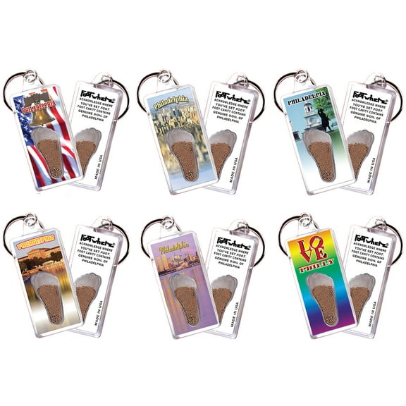 Philadelphia FootWhere Souvenir Keychains (PH100 - Assorted) 6 Piece Set