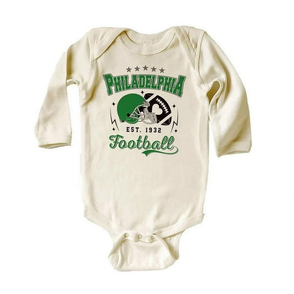 Philadelphia Football Baby Bodysuit, Vintage Game Day Outfit,Retro Philadelphia Fan Gift, Sunday Football Apparel,(3-6 months, Long Sleeve Natural Onesie)