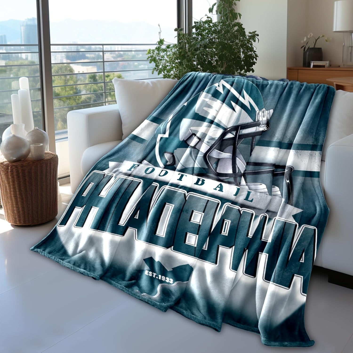 Philadelphia Football Blanket Classic Sherpa Double Layer Fabric Warm Blankets, Soft Flannel Throw Blankets for Football Fans Gifts 60" X 50"