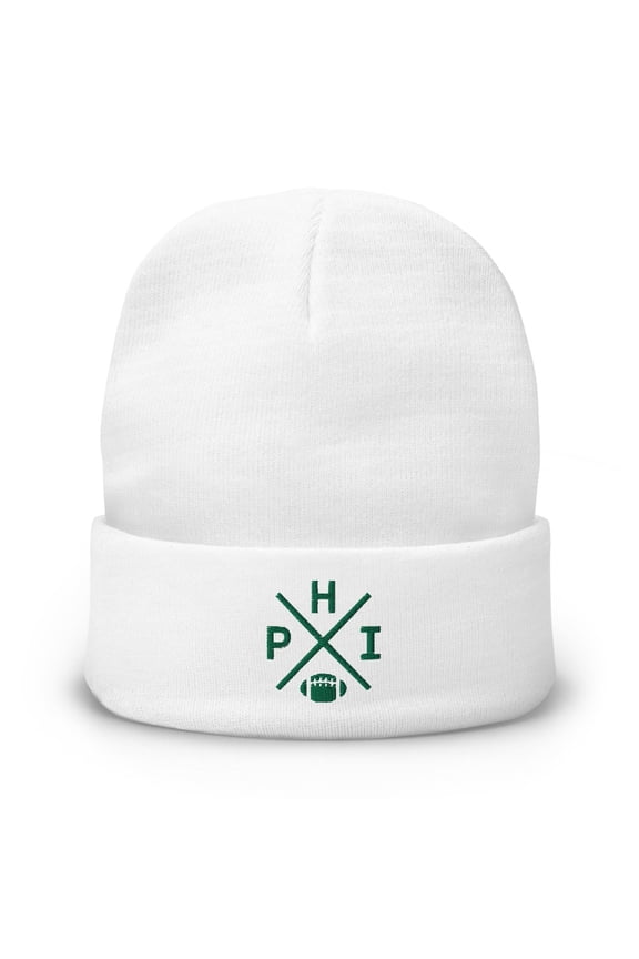 Philadelphia Football Retro PHI Cross Winter Beanie Cap Hat (White)